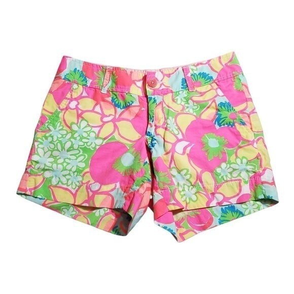 Lilly Pulitzer Callahan Shorts Size 00 Retro Neon Floral Print Ice Cream Social - Picture 1 of 10